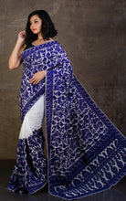 Kashmiri Embroidery Work Designer Saree in White and Navy Blue Thread Work