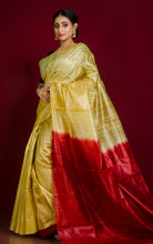Premium Handloom Dupion Tussar Silk Saree in Canary Yellow and Scarlet Red