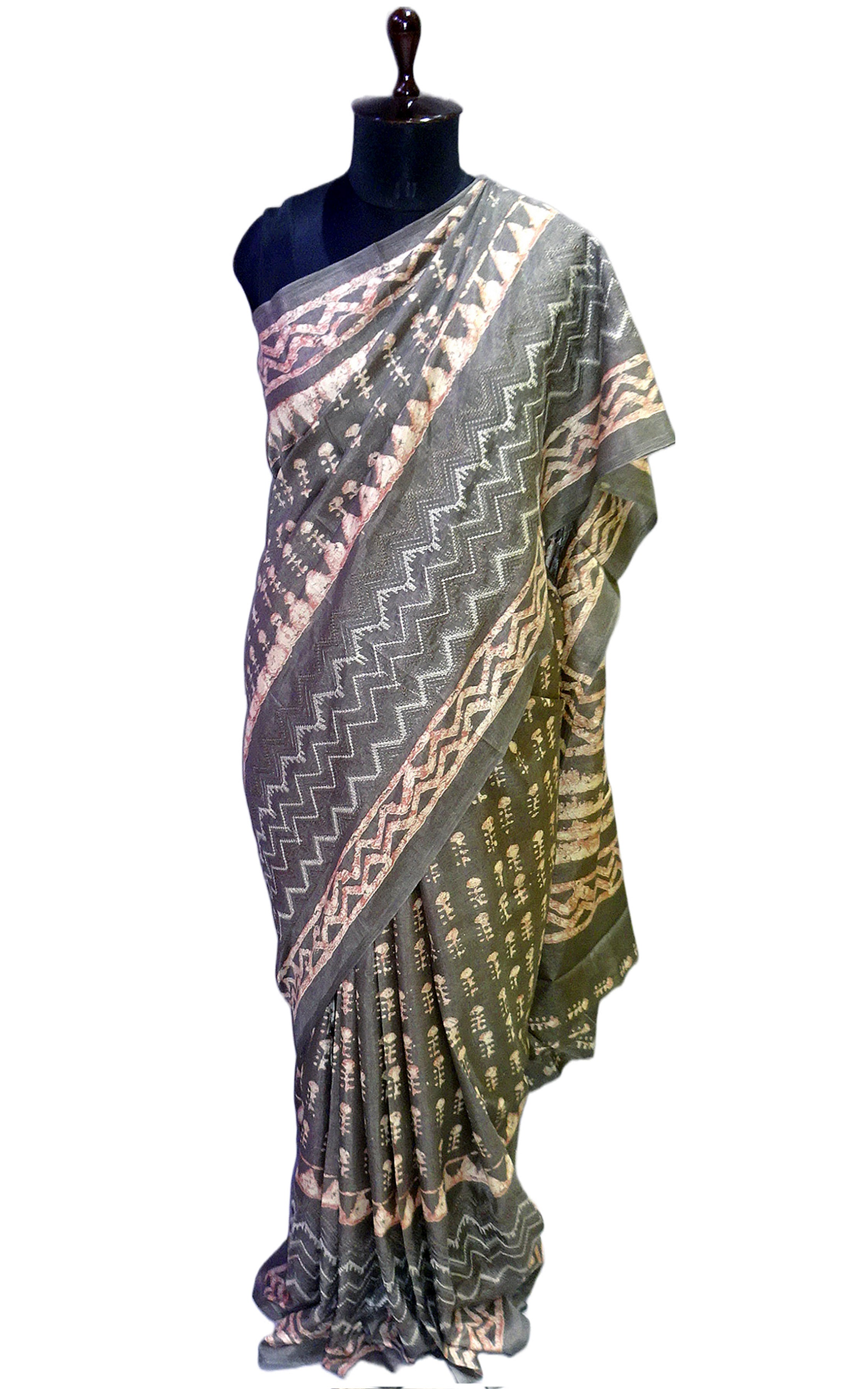 Embroidery Work Soft Kosa Silk Saree in Berry Blue, Beige and Multicol –  Bengal Looms India