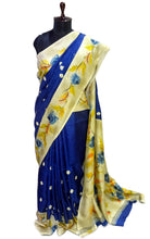 Embroidery Work Soft Kosa Silk Saree in Berry Blue, Beige and Multicolored