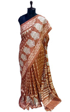 Batik Printed with Embroidery Work Soft Kosa Silk Saree in Wood Brown, Off White and Light Brown