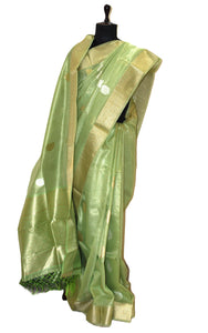 Designer Tissue Banarasi Silk Saree in Pastel Green, Gold and Silver Zari Work