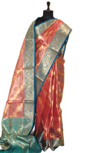Tissue Banarasi Silk Saree in Dark Peach, Teal Green and Matte Gold