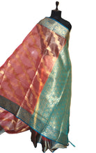 Tissue Banarasi Silk Saree in Dark Peach, Teal Green and Matte Gold