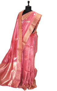 Designer Tissue Banarasi Silk Saree in Pastel Pink, Gold and Silver Zari Work