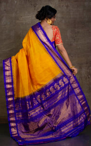 Exclusive Gadwal Silk Saree in Tuscan Sun Yellow and Royal Blue