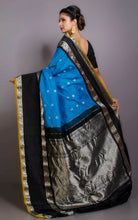 Exclusive Micro Checks Gadwal Silk Saree in Dodger Blue, Black and Silver Zari Work