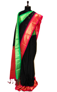 Blended Gadwal Silk Saree in Black, Hot Pink and Gel Green