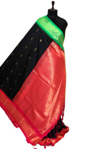 Blended Gadwal Silk Saree in Black, Hot Pink and Gel Green