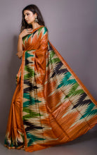 Printed Silk Gicha Tussar Saree in Burnt Orange and Multicolored