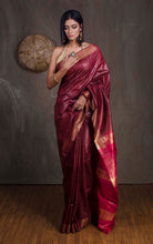 Pure Handloom Gicha Tussar Saree in Brownish Maroon and Red