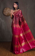 Pure Handloom Gicha Tussar Saree in Brownish Maroon and Red