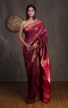 Pure Handloom Gicha Tussar Saree in Brownish Maroon and Red