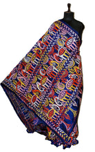 Pure Silk Hand Embroidery Kantha Stitch Saree in Prussian Blue and Multicolored Thread Work