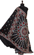 Hand Embroidery Blended Silk Kantha Work Saree in Black and Multicolored Thread Work