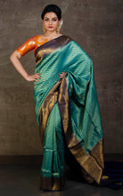 Tanchui Brocade Work Katan Silk Saree in Rama Green and Midnight Blue