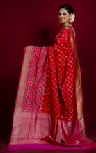 Designer Skirt Border Work Opada Katan Silk Saree in Crimson Red, Hot Pink and Muted Gold