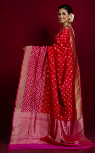 Designer Skirt Border Work Opada Katan Silk Saree in Crimson Red, Hot Pink and Muted Gold