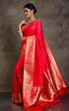 Premium Quality Banarasi Silk Saree in Bright Crimson Red and Gold