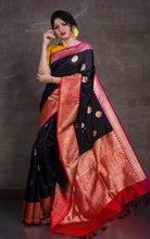 Premium Quality Katan Banarasi Silk Saree in Black, Purplish Pink and Red