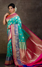 Soft Designer Semi Katan Silk Saree in Sea Green, Royal Blue and Hot Pink