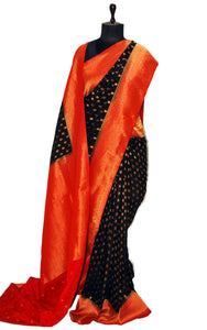 Soft Semi Georgette Banarasi Saree in Black, Red and Antique Golden