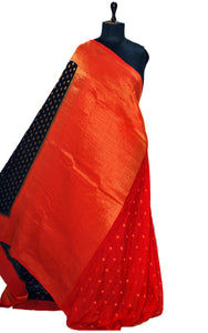 Soft Semi Georgette Banarasi Saree in Black, Red and Antique Golden