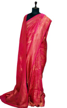 Semi Georgette Brocade Banarasi Saree in Cerise Pink and Sepia Tone Golden Zari Work