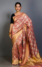 Brocade Khaddi Georgette Banarasi Saree in Lemonade Pink with Silver & Gold Zari Work