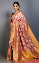 Brocade Khaddi Georgette Banarasi Saree in Lemonade Pink with Silver & Gold Zari Work