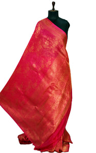Semi Georgette Brocade Banarasi Saree in Cerise Pink and Sepia Tone Golden Zari Work