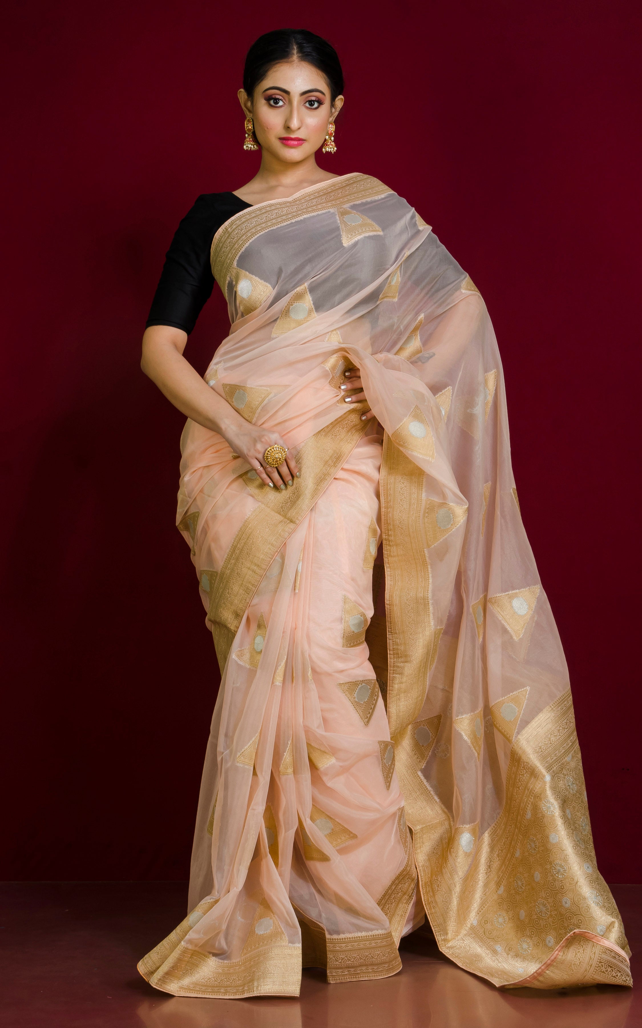 Cream Color Latest Design Soft Banarasi Silk Saree with Pink Blouse an –  shalenafamily