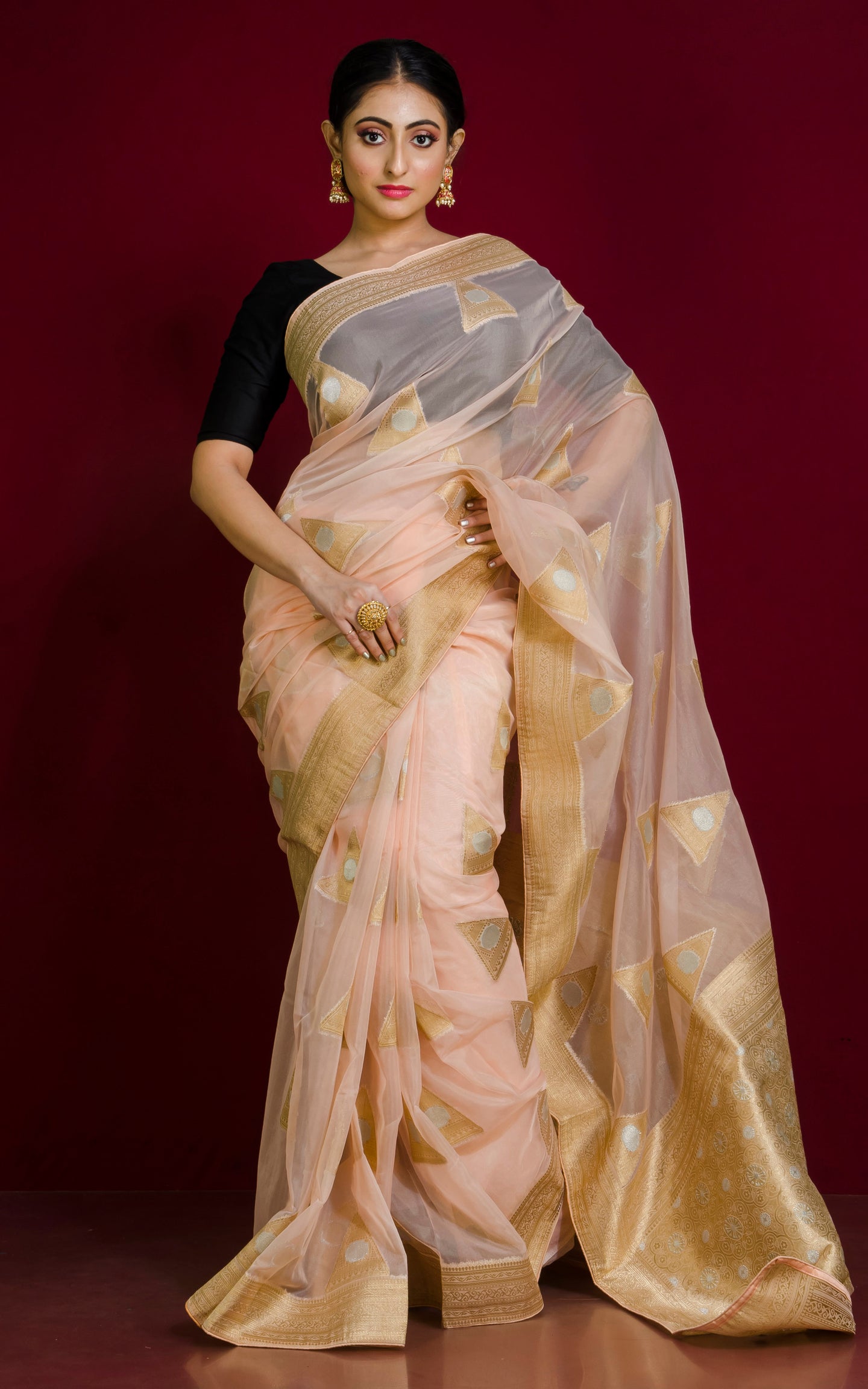 Cream Beige Banarasi Woven Soft Silk Saree – Zari Banaras