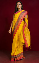 Handwoven Skirt Nakshi Border Cotton Linen Banarasi Saree in Golden Yellow and Multicolored