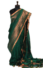 Handwoven Linen Kanchipuram Saree in Cadmium Green and Copper