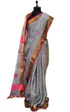 Pure Handloom Linen Saree in Grey, Pink and Gold