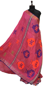 Pure Handloom Linen Jamdani Saree in Fandango Pink and Royal Blue