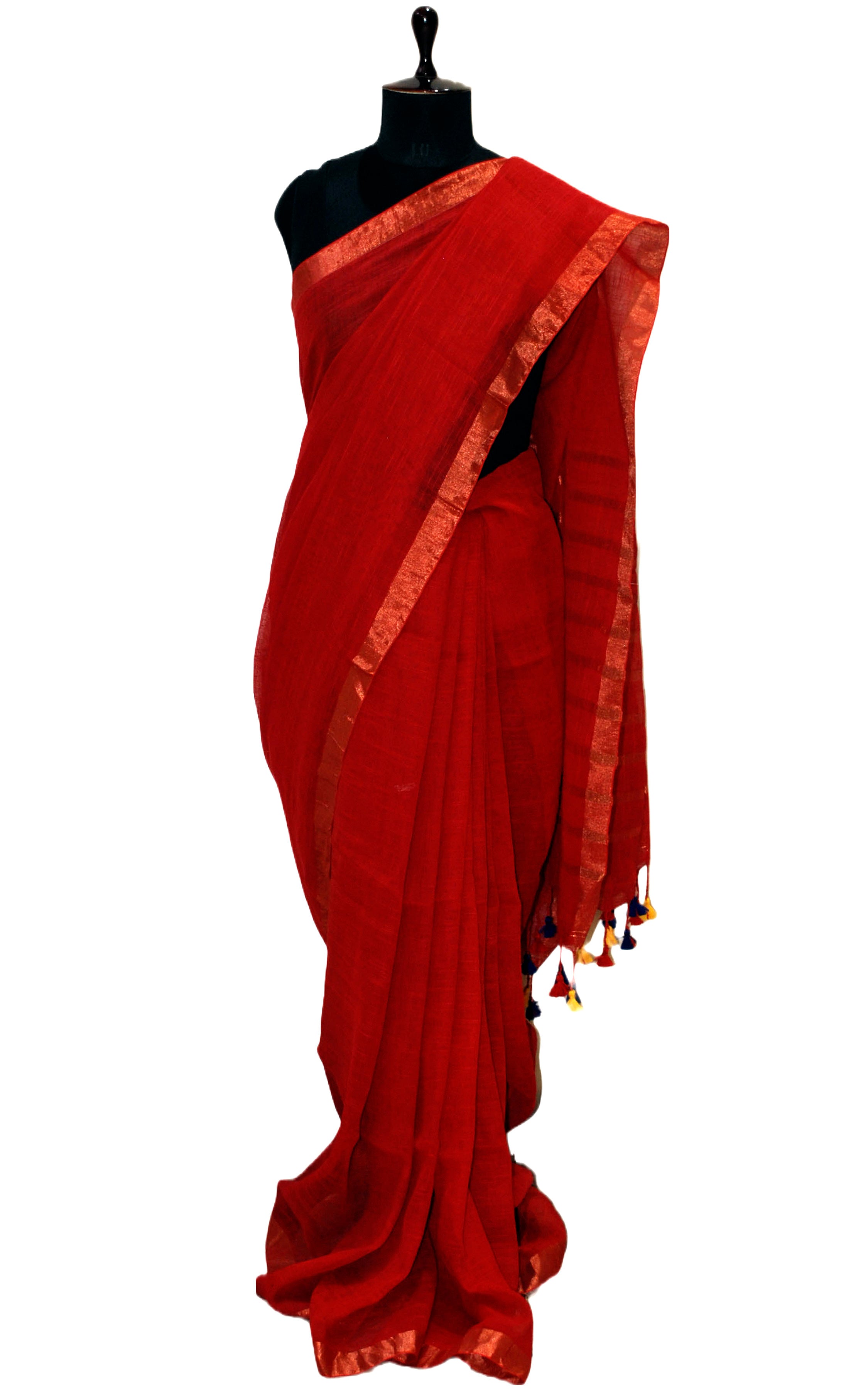 Buy RADHA LAKSHMI Women's Banarasi linen cotton Silk White Red Colour Saree  With Blouse piece(AG White red plain linen) at Amazon.in