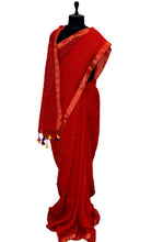 Smart Linen Saree with Stripe Pallu in Red and Copper Zari