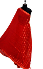 Smart Linen Saree with Stripe Pallu in Red and Copper Zari
