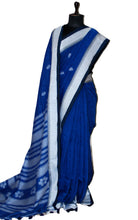 Premium Quality Traditional Linen Jamdani Saree in Denim Blue and Off White