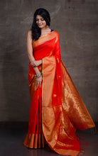 Cotton Linen Banarasi Saree in Red and Gold