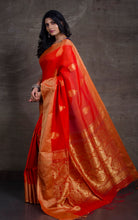 Cotton Linen Banarasi Saree in Red and Gold