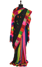 Handloom Rainbow Linen Jamdani Saree in Black