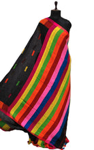 Handloom Rainbow Linen Jamdani Saree in Black