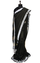 Miniature Polka Machi Butti Linen Banarasi Saree in Black and Silver