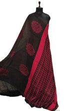 Pure Handloom Linen Jamdani Saree in Dark Brown and Hot Pink