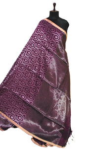 Chakram Motif Designer Brocade Linen Saree in Purple and Silver