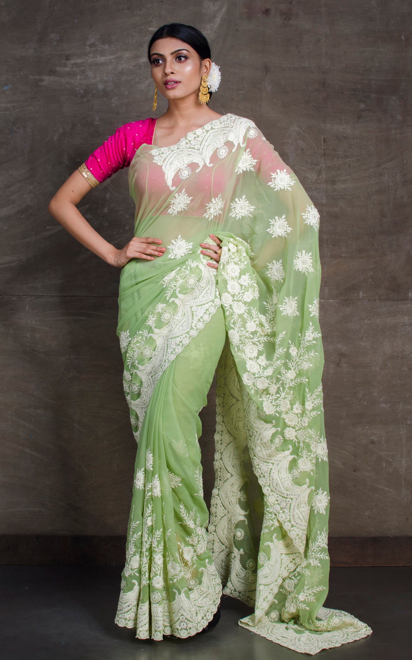 Chiffon Printed Fancy Lace Border Saree for Women – Stilento