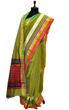 Maheshwari Cotton Silk Saree in Apple Green, Red and Multicolored